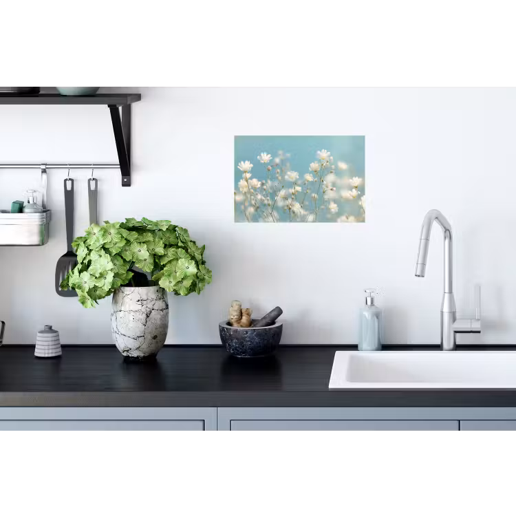 Stengels - Bloemen - Lucht - Wit Muursticker klein -keuken