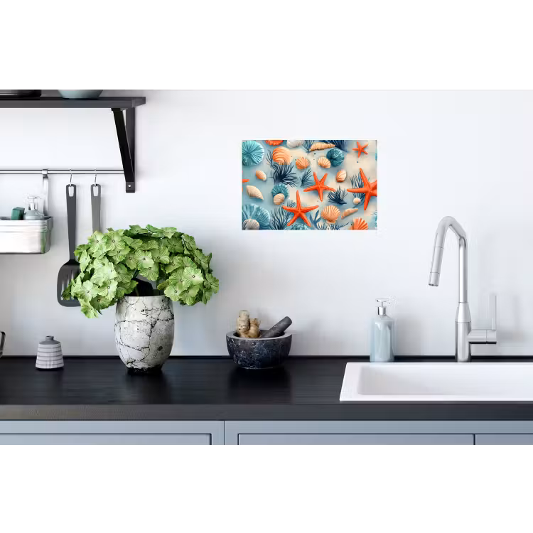 Zeesterren - Schelpen - Illustratie - Zand Muursticker klein -keuken