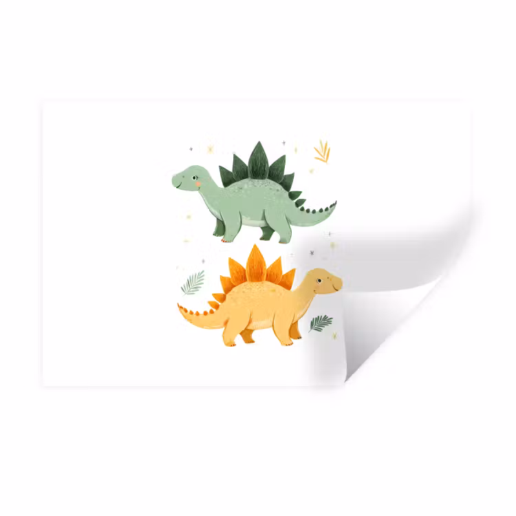 Sterren - Stegosaurussen - Blaadjes - Groen Muursticker klein -3d