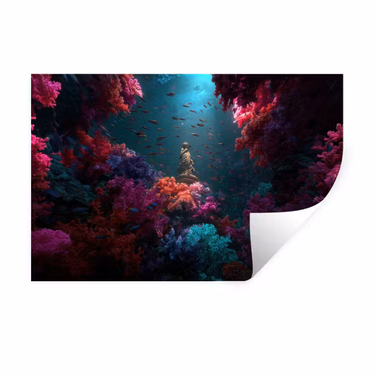 Standbeeld - Zeebodem - Koraal - Kleurrijk Muursticker klein -3d
