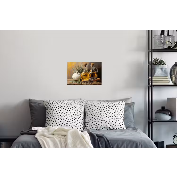 Stilleven - Olijfolie - Knoflook - Kruiden Muursticker klein -slaapkamer