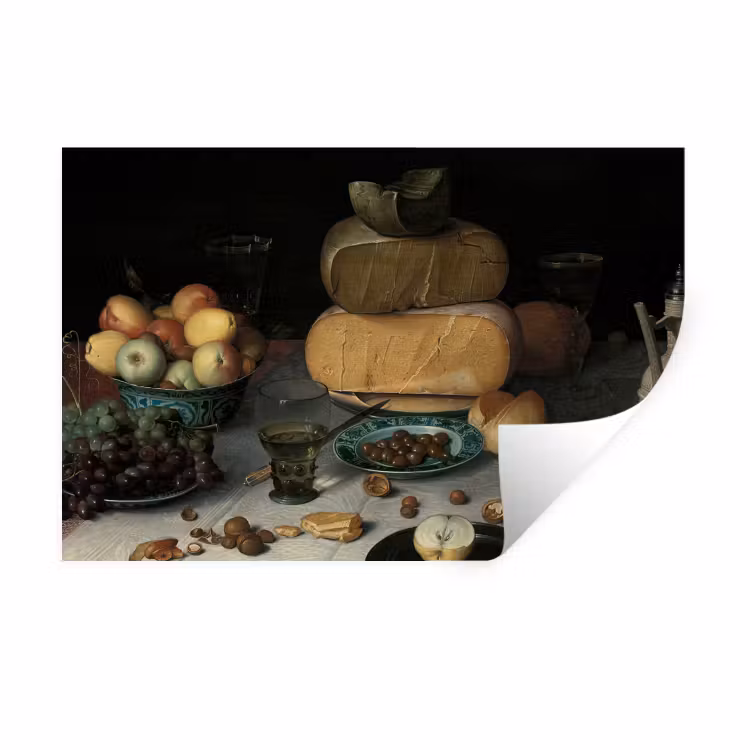 Stilleven met kazen - Schilderij van Floris Claesz. van Dijck Muursticker klein -3d