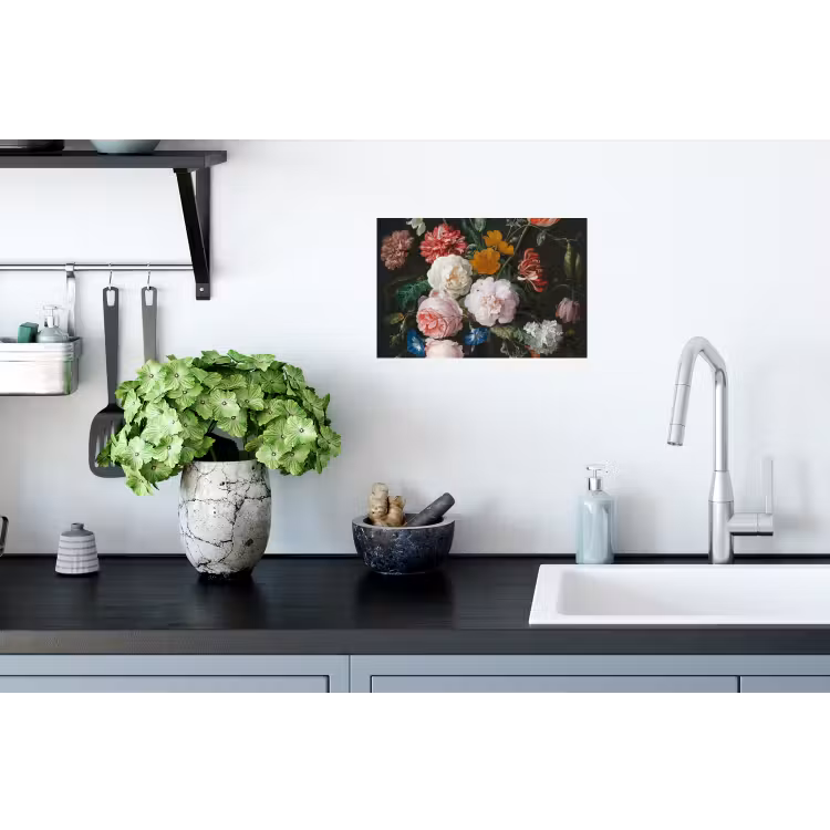 Stilleven met bloemen in een glazen vaas - Schilderij van Jan Davidsz. de Heem Muursticker klein -keuken