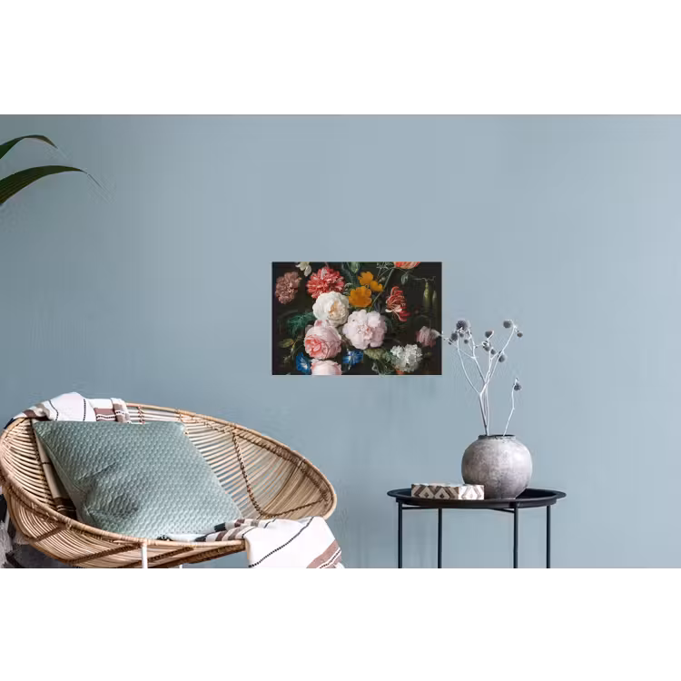 Stilleven met bloemen in een glazen vaas - Schilderij van Jan Davidsz. de Heem Muursticker klein -plant