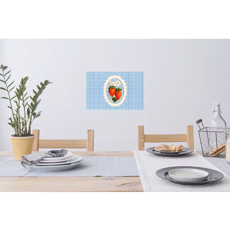 Aardbeien - Lijst - Rood - Geruit Muursticker klein -eettafel