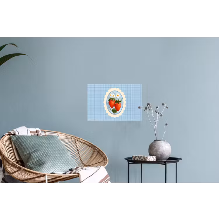 Aardbeien - Lijst - Rood - Geruit Muursticker klein -plant