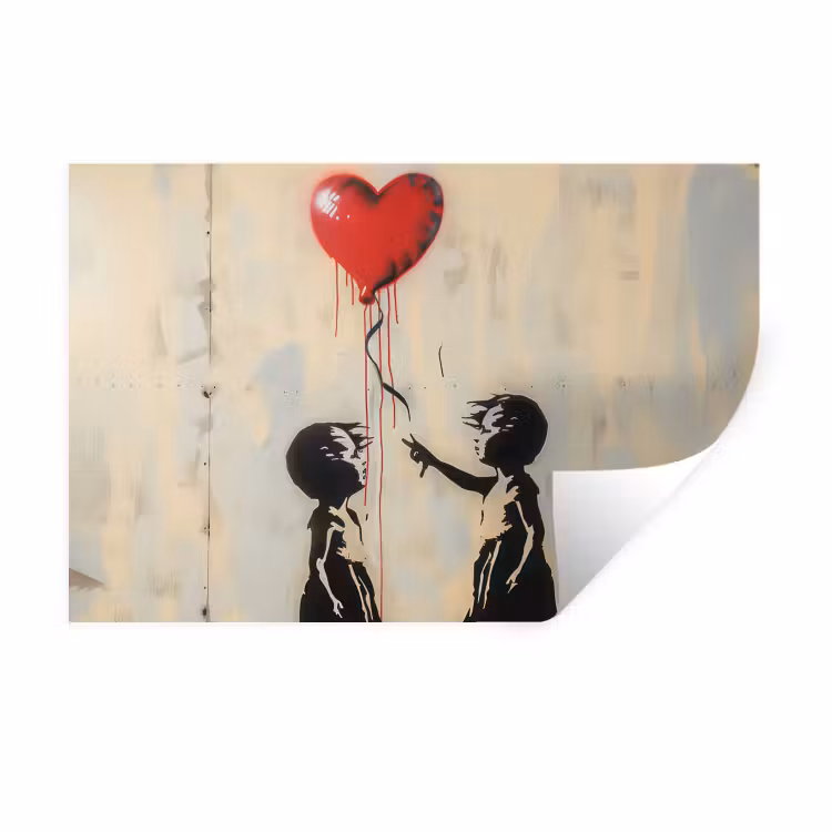 Street art - Banksy - Ballon - Graffiti - Retro Muursticker klein -3d