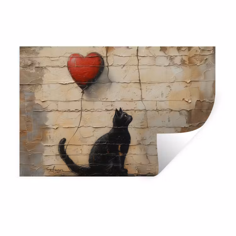 Street art - Kat - Ballon - Graffiti - Banksy Muursticker klein -3d