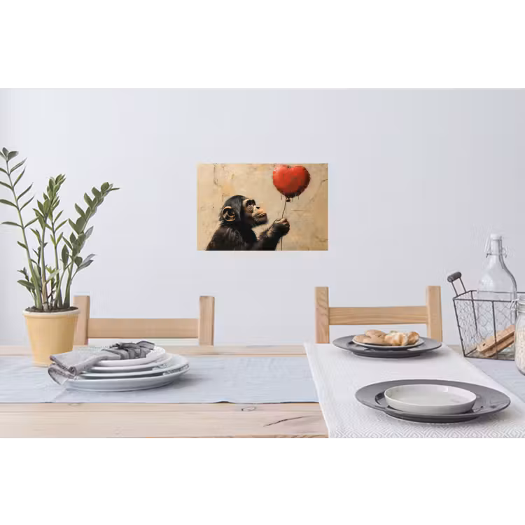 Street art - Chimpansee - Ballon - Graffiti - Banksy Muursticker klein -eettafel