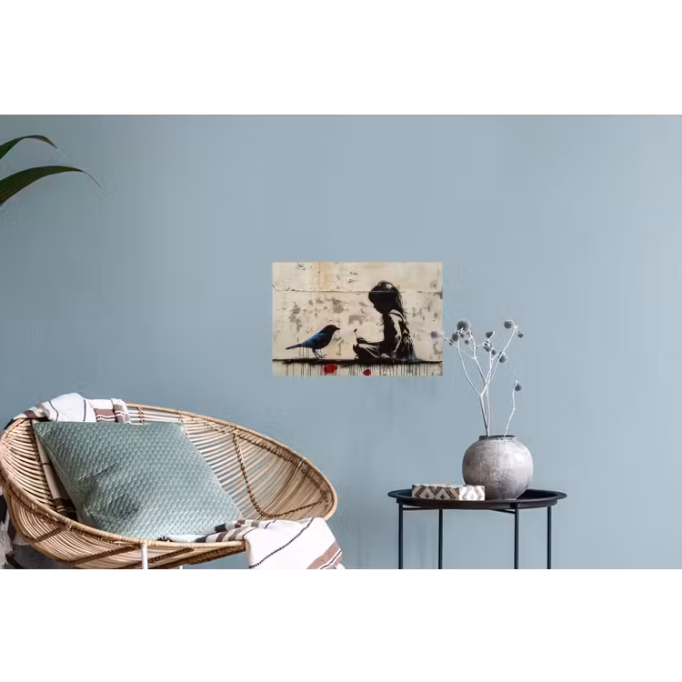 Street art - Meisje - Vogel - Graffiti - Banksy Muursticker klein -plant