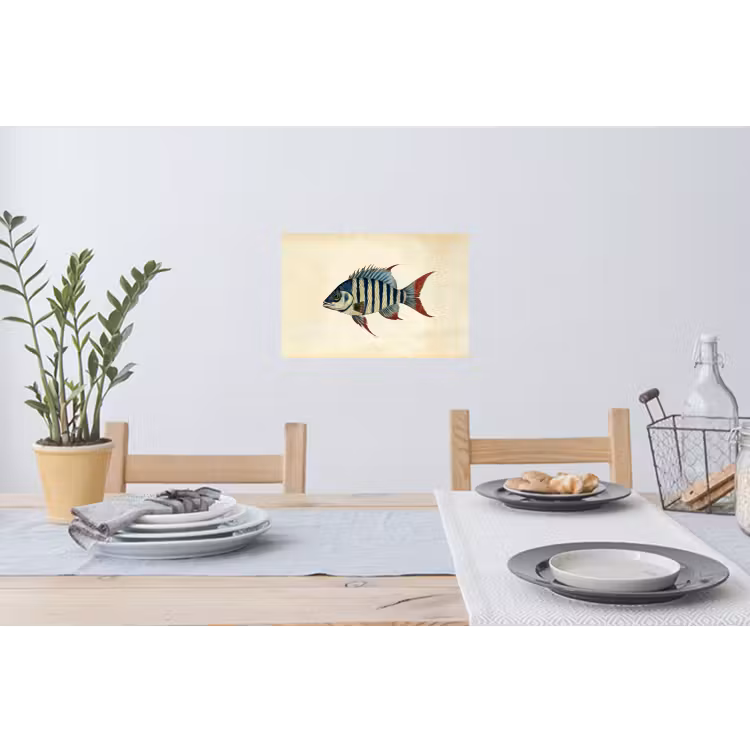 Gestreept - Donkerblauw - Rugvin - Vis Muursticker klein -eettafel