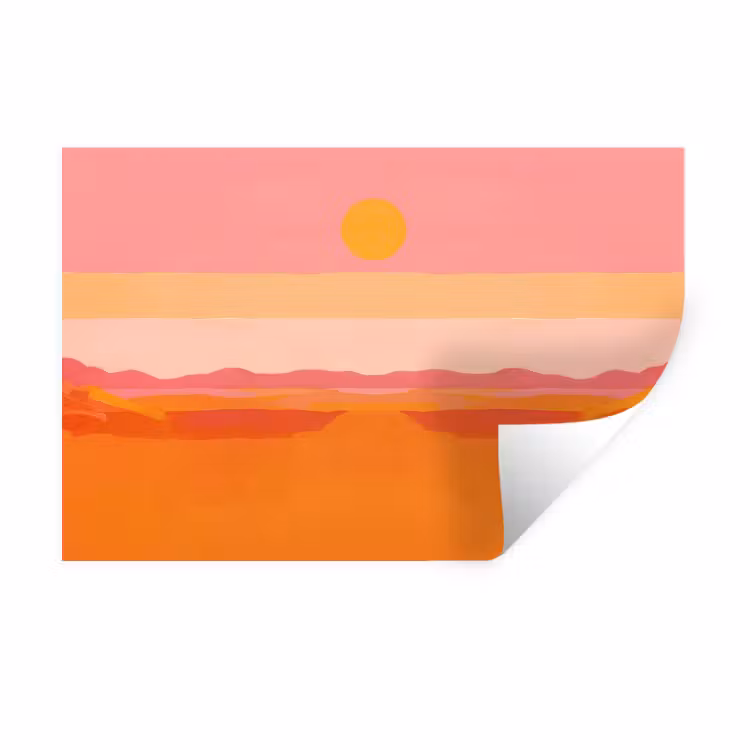Zon - Abstract - Landschap - Oranje Muursticker klein -3d