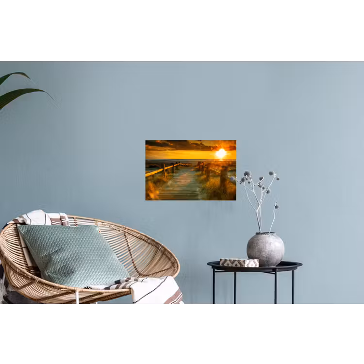 Zon - Strand - Duin - Horizon - Gras - Pad - Oranje Muursticker klein -plant