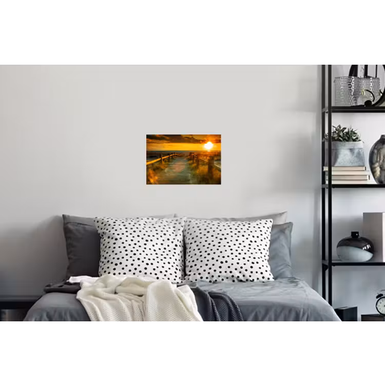 Zon - Strand - Duin - Horizon - Gras - Pad - Oranje Muursticker klein -slaapkamer