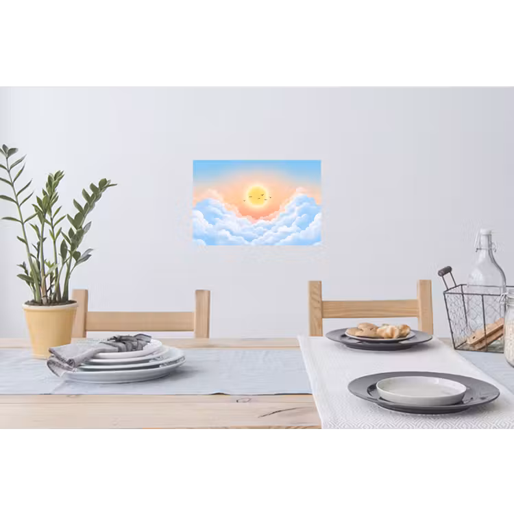 Zon - Vogels - Lucht - Natuur - Geel Muursticker klein -eettafel