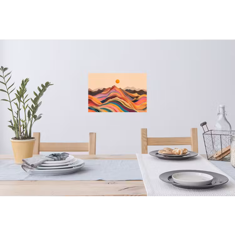 Zon - Kleurrijk landschap - Bergen Muursticker klein -eettafel