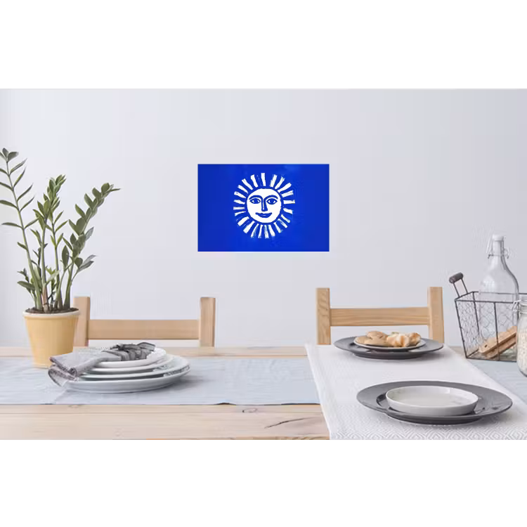 Zon - Gezicht - Penseelstructuur - Blauw Muursticker klein -eettafel