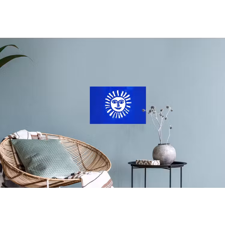 Zon - Gezicht - Penseelstructuur - Blauw Muursticker klein -plant