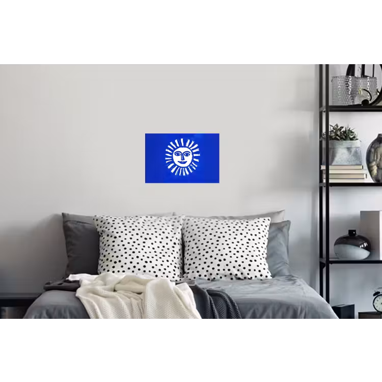 Zon - Gezicht - Penseelstructuur - Blauw Muursticker klein -slaapkamer