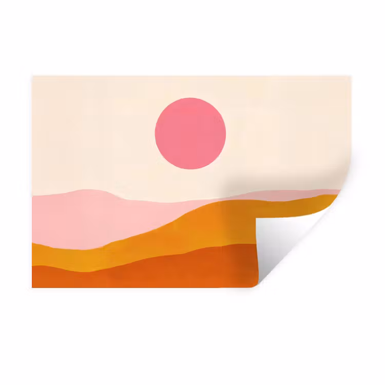 Zon - Heuvels - Abstract - Roze Muursticker klein -3d