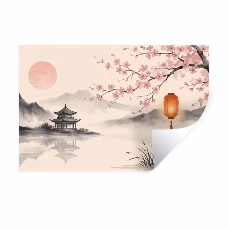 Zon - Japans - Traditioneel Muursticker klein -3d