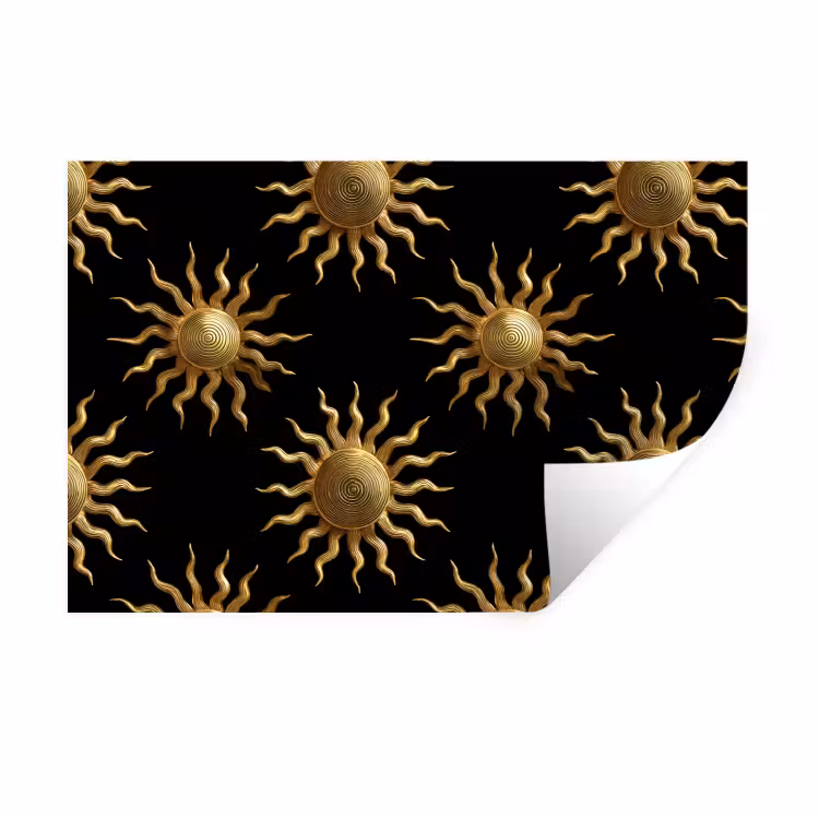 Zon - Patroon - Luxe - Goud - Zwart Muursticker klein 286 -3d
