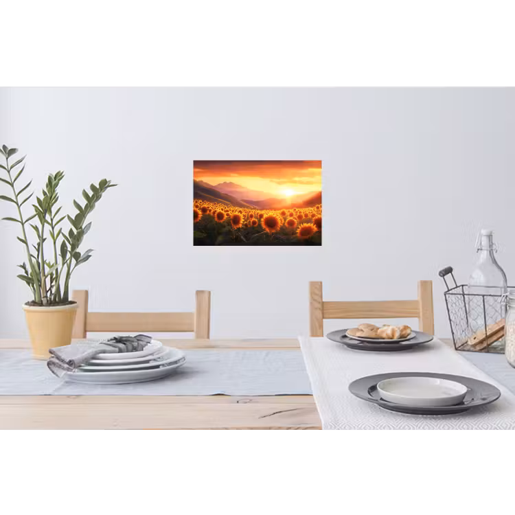 Zonnebloemen - Zonsondergang - Landschap Muursticker klein -eettafel