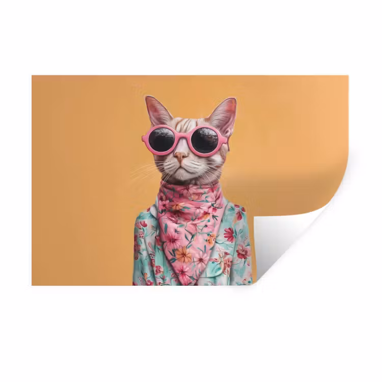 Zonnebril - Kat - Sjaal - Bloemen Muursticker klein -3d