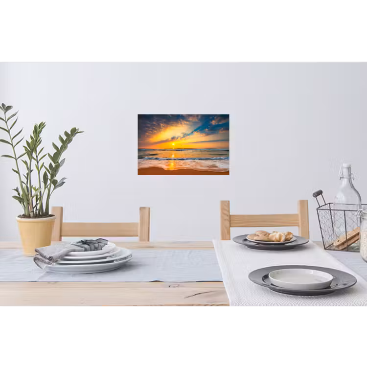 Zonsondergang - Strand - Zee - Wolken - Oranje Muursticker klein -eettafel