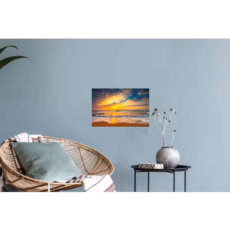 Zonsondergang - Strand - Zee - Wolken - Oranje Muursticker klein -plant