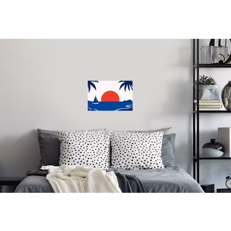 Zonsondergang - Zee - Palmboom - Tropisch - Modern Muursticker klein -slaapkamer