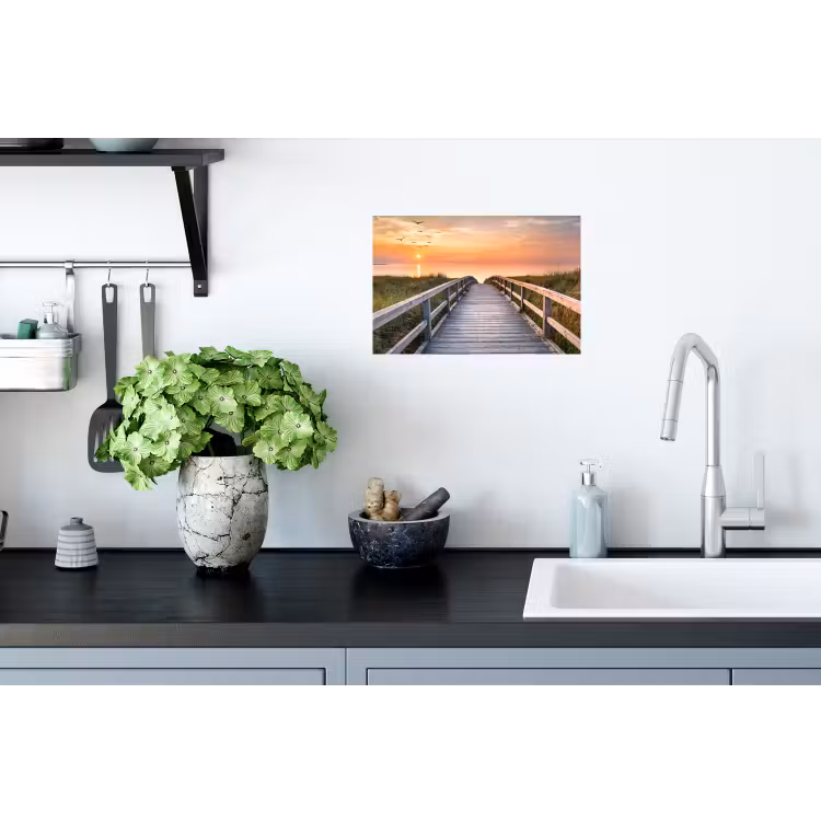 Zonsonderang - Zee - Pad - Gras - Duin - Vogels Muursticker klein -keuken
