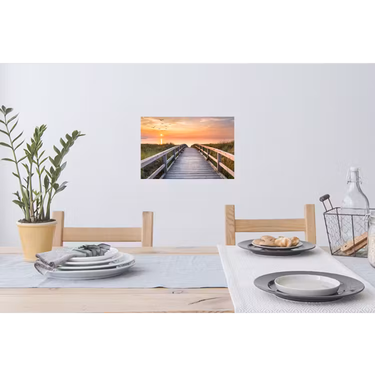 Zonsonderang - Zee - Pad - Gras - Duin - Vogels Muursticker klein -eettafel