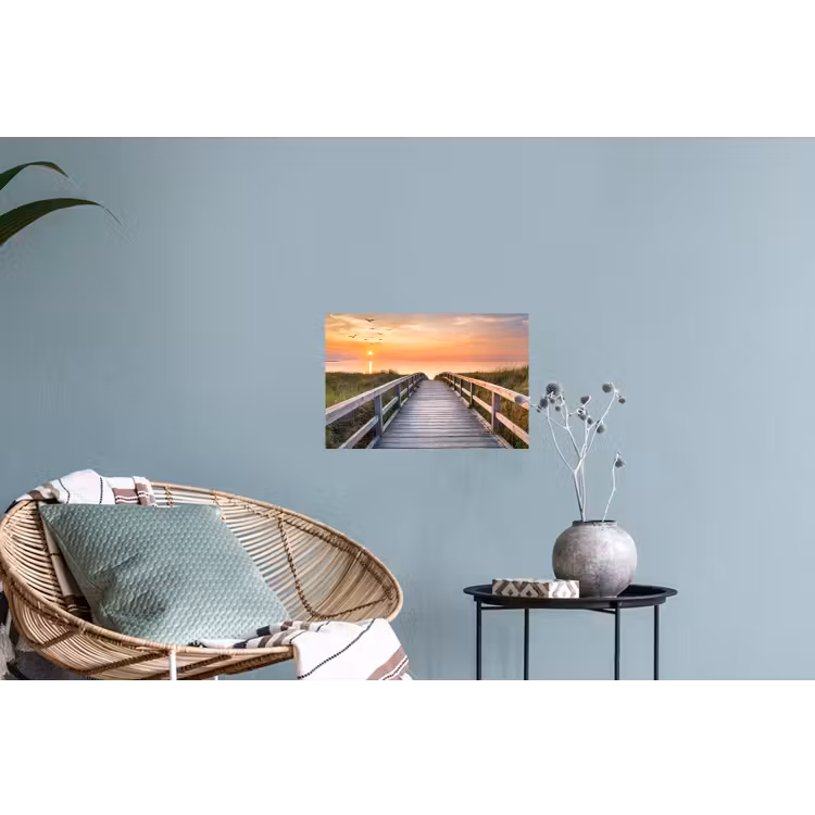 Zonsonderang - Zee - Pad - Gras - Duin - Vogels Muursticker klein -plant