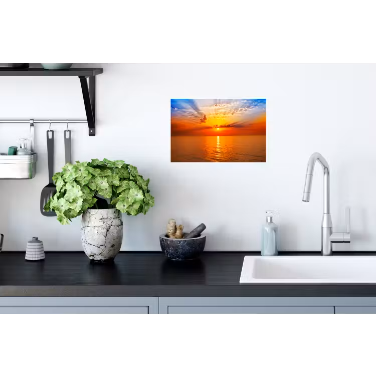 Zonsondergang - Zee - Lucht - Oranje - Horizon - Water Muursticker klein -keuken
