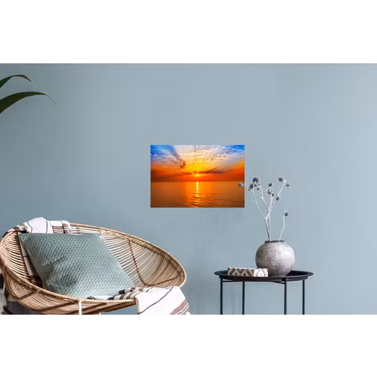 Zonsondergang - Zee - Lucht - Oranje - Horizon - Water Muursticker klein -plant