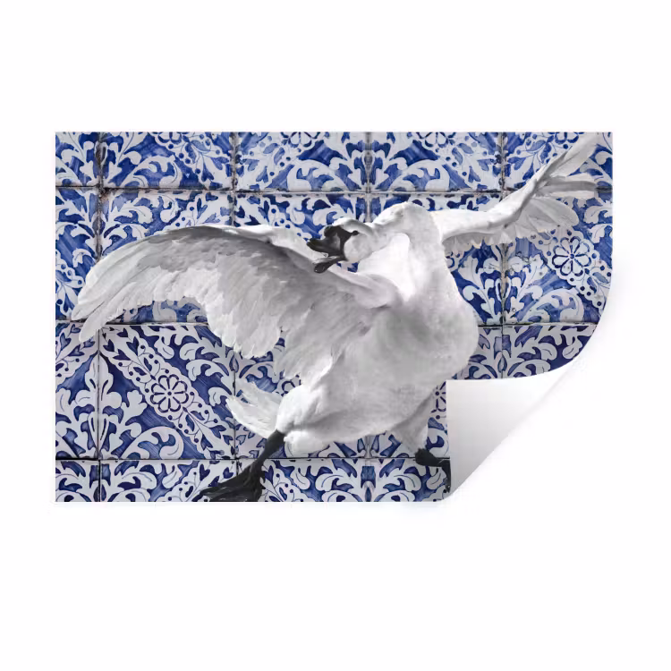 Zwaan - Kunst - Delfts blauw - Schilderij - Oude meesters Muursticker klein -3d