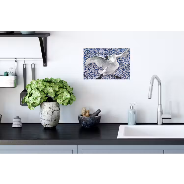 Zwaan - Kunst - Delfts blauw - Schilderij - Oude meesters Muursticker klein -keuken