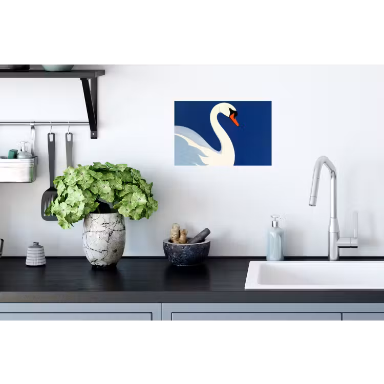 Zwaan - Wit - Snavel - Illustratie Muursticker klein -keuken