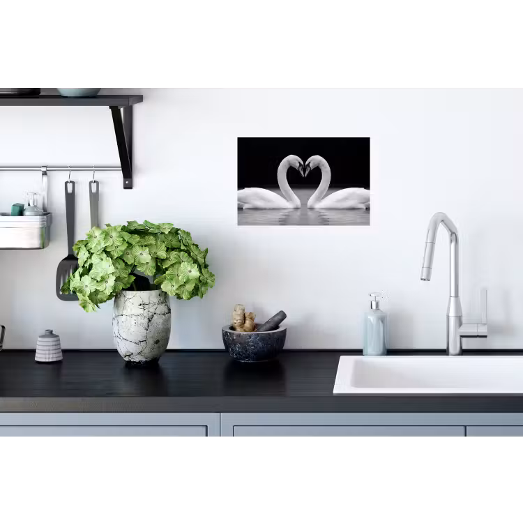 Zwanen - Hart - Zwart - Wit Muursticker klein -keuken