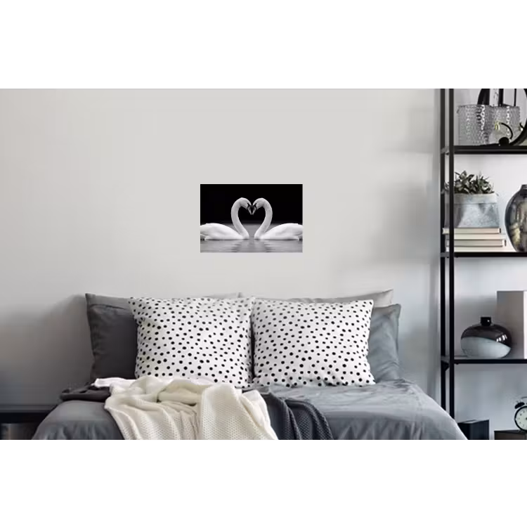 Zwanen - Hart - Zwart - Wit Muursticker klein -slaapkamer