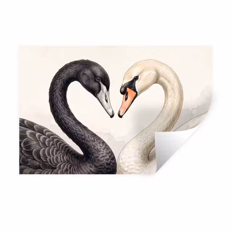 Zwanen - Hartvorm - Dieren Muursticker klein -3d