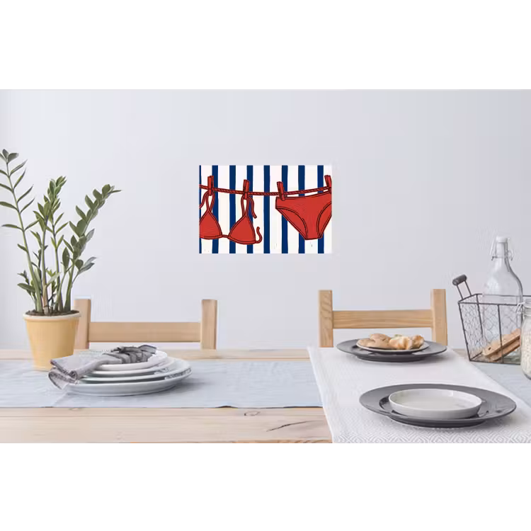 Badkleding - Waslijn - Zomer - Illustratie - Rood Muursticker klein -eettafel