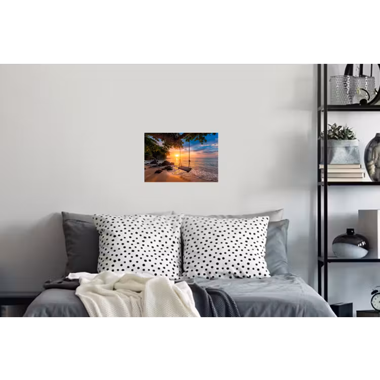 Schommel - Strand - Zonsondergang - Natuur - Oranje Muursticker klein -slaapkamer