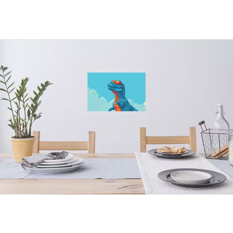 T-Rex - Blauw - Wolken - Zonnebril Muursticker klein -eettafel