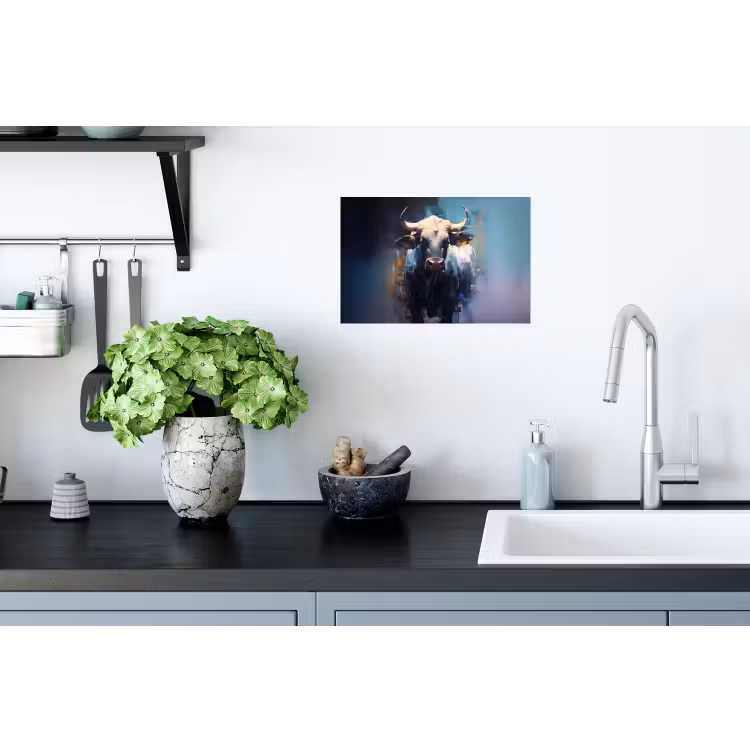 Stier - Zwart - Abstract - Horens Muursticker klein -keuken