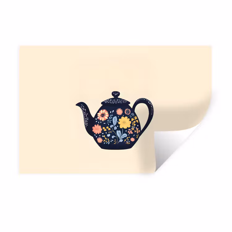Theepot - Kleurrijk - Bloemen Muursticker klein -3d