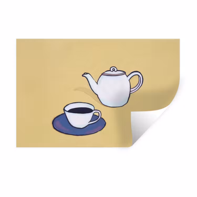 Theepot - Kopje - Beige - Illustratie Muursticker klein -3d