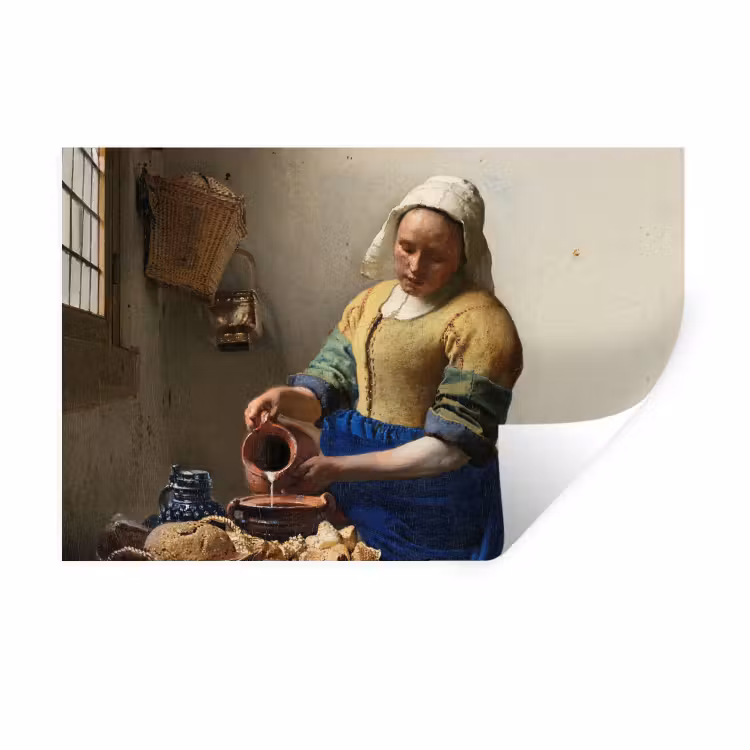 Het melkmeisje - Schilderij van Johannes Vermeer Muursticker klein -3d