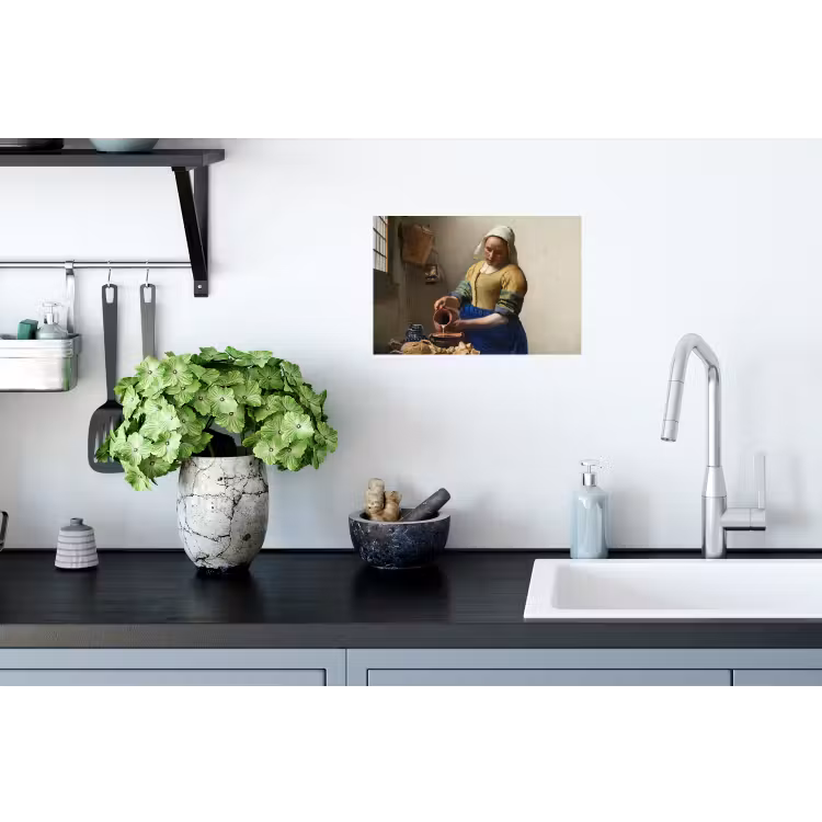 Het melkmeisje - Schilderij van Johannes Vermeer Muursticker klein -keuken